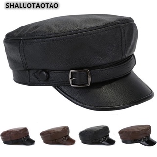 SHALUOTAOTAO New Genuine Leather Hat Men's Women's Fashion Cowhide Military Hats Autumn Winter