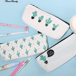 COD♠™ Supply Stationery Pencil Case Canvas Green Cactus Print Cosmetic (1)