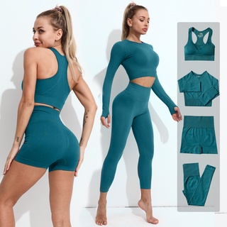 Yoga clothes2/3/4PCS Seamless Women Yoga Set Workout Sportswear Gym Clothes Fitness Long Sleeve Crop