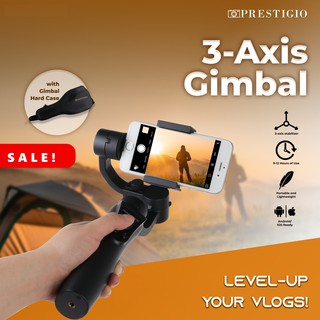 Prestigio 3-Axis Mobile Phone Stabilizer Gimbal and Hard Case Bundle- Black for Vlogging Videography
