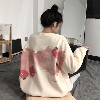 Korean fashion women's long-sleeved round neck strawberry print sweatshirt