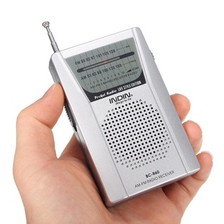 radioMini Silver Portable LED AM/FM Telescopic Antenna Radio Speaker Low Power Consumption Radio
