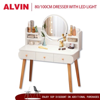 Modern dressing table with LED lights, 2 side frames and mirror dressing table