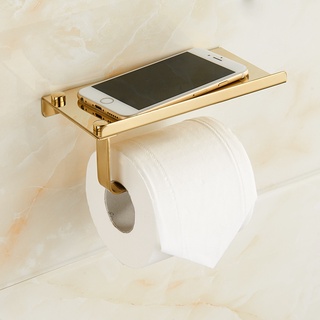 Gold Toilet Paper Holder Stainless Steel Resistant Tissue Paper Rack With Phone Holder Polish finis