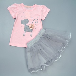 Kid Girls Short Sleeve T- Shirt + Skirt Baby Princess Dress (1)