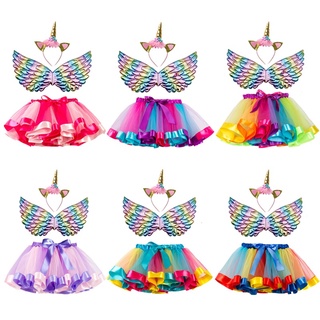 WFRV Cute Baby Unicorn Tutu Kids Girls Skirt with Wing Unicorn Headband Kids Birthday Party Costume Halloween Clothing