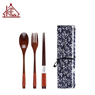 1-KHE Wooden Chopsticks Spoonsforks Three Piece Set