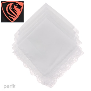 [PERFK] 5 Pack Ladies Cotton Handkerchiefs Lace Border White Hanky