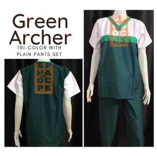 【ins】Green Archer TriColor Scrub Suit Set with Plain Pants