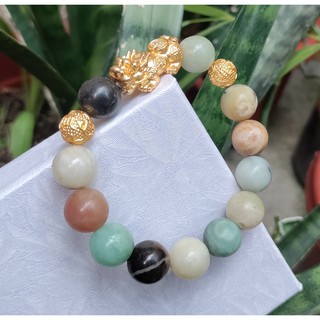 Natural Amazonite Stone All in One Health Protection Blessed Tibetan Mantra Success Wealth Bracelet