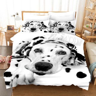 ∋Animal Bedding Set Lovely Comforter Bed Linen Dalmatian Pet Dog Duvet Cover Sets Twin Queen King Si