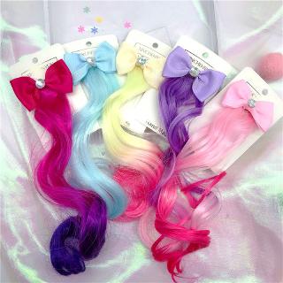 Fashion Bow Knot Wig My Little Pony Hair Clip Children Blue Pink Rainbow Hairband Crystal Decoration