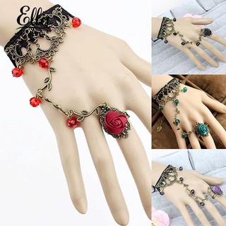 Ellastore Retro Gothic Women Lace Flower Hand Slave Harness Bracelet Chain Ring