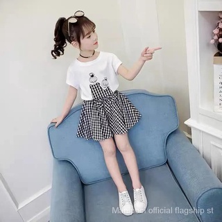 Girls' summer short-sleeved suit new medium and big children western style little girl culottes Korean style fashion two-piece suit