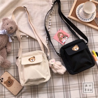 ゴやKorean ins retro girl heart messenger bag Japanese Harajuku cartoon cute bear canvas bag soft sist