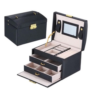 Three layer Large Jewelry Box, Multi-Function Storage Display Case Necklace Ring Watch Organizer Box