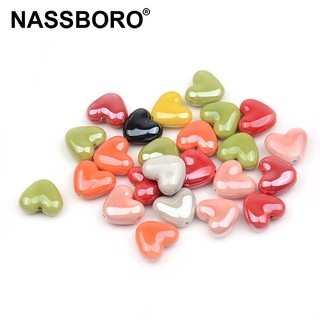 10pcs Love Heart Shape Beads Ceramic Beads Porcelain Spacer Loose Beads For Jewelry Making Straight Hole Beads Handmade DIY Finding