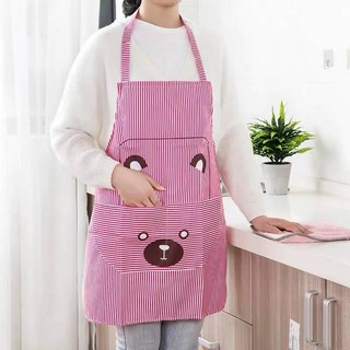 Cotton Linen Kitchen Apron Cute Bear Animal Printed Washable Sleeveless Aprons water proof