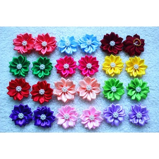 100pcs/lot pet dog hair bows rubber bands petal flowers bows with pearls pet dog grooming bows dog