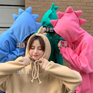 hoodies Multi-color funny dinosaur girlfriends outfit hooded sweater women ins tide autumn and winter new velvet work clothes loose top