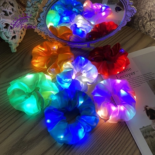 Fashion Led Glitter Hair Tie Scrunchies Korean Girl Colorful Satin Large Intestine Elastic Rubber Band Women Ponytail Hair Accessories Accessories