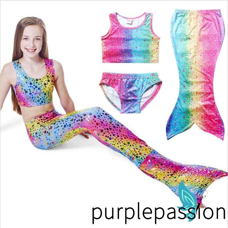 .PS-Girls Kids Mermaid Tail Swimmable Bikini Set Swimwear