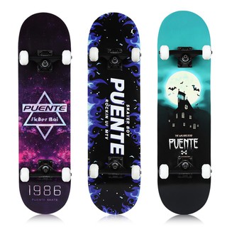 PUENTE Skateboard Four-wheel Double Kick Deck Skateboard with T-shape Gadget Thermal transfer printing pattern skateboard with four wheels, cool and fashion (1)
