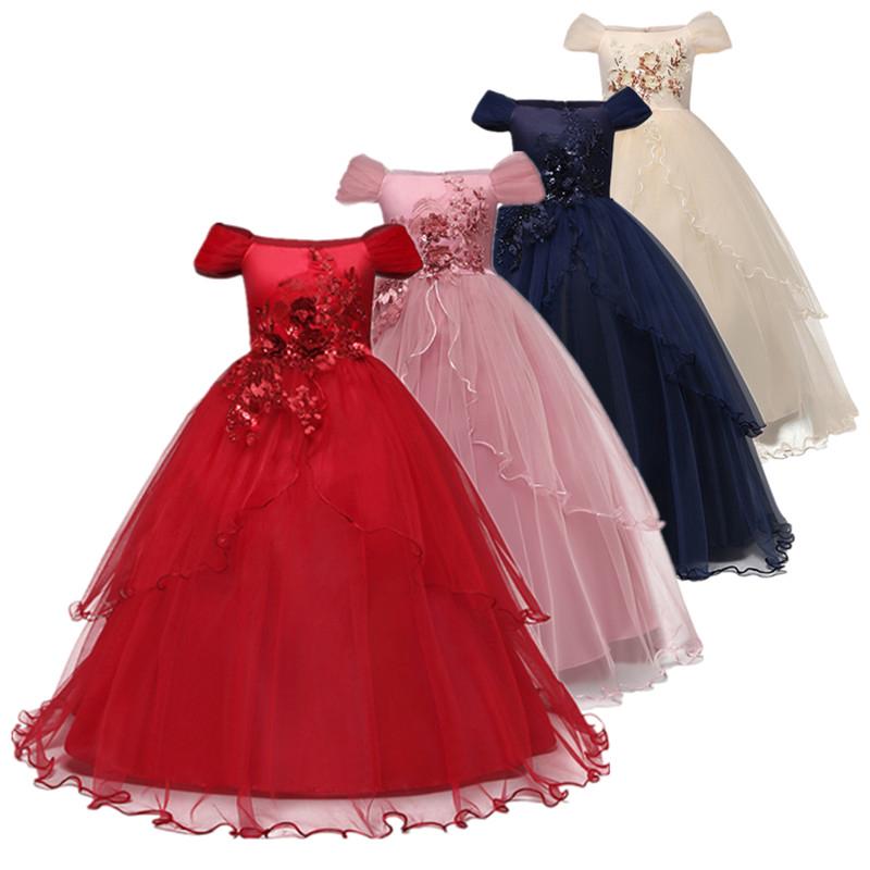 [NNJXD]Flower Baby Kids Girl Party Birthday Dress Wedding Prom Gown Long Dresses