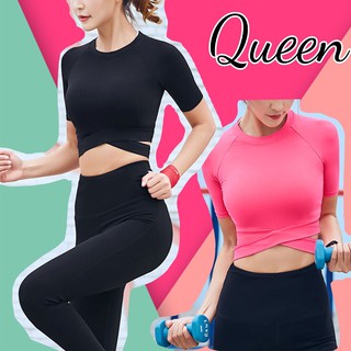 Queen Workout Short Sleeves Crop Top Sportswear Activewear Women Workout Gym Fitness Yoga Running