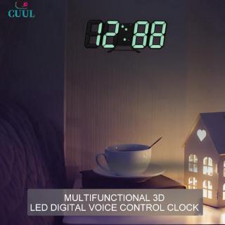 3D LED Digital Clock Bedroom Hanging Wall Clock Calendar Thermometer Alarm 【cuul】