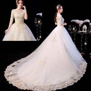 NEW White Lace Wedding Dress Bridal Gown [ Send. Gloves. Headdress. Skirt ]
