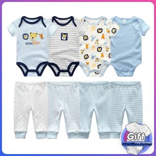 8 PCS baby romper short sleeve baby cotton romper + 100% cotton pants baby boy clothing set 0-12M