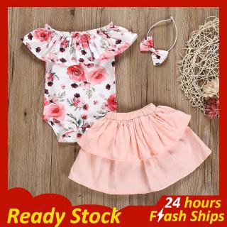 Baby Girl Clothes Set 3Pcs Newborn Baby Clothes Outfits Floral Baby Romper Pink Skirt Baby Dress and Headband