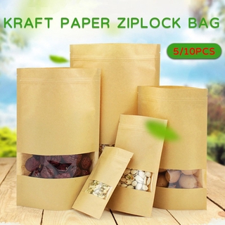 5 pcs Brown Kraft Paper Zipper Bag / Zip Lock Bag / Ziplock Stand Up Bag / Kraft Paper Packaging Bag / pocket