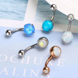 14G Opal Surgical Steel Navel Belly Button Ring Barbell Jewelry Body Piercing