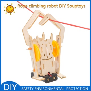 Rope Climbing Robot DIY Souptoys Wooden Model Building Block Kits Assembly Toy Gift for Children