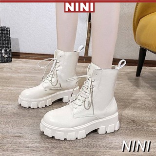 NINIMartin Boots Women's British-Style2020New Autumn and Winter Suede Boots Season Mid-Calf Platform Ankle Boots Thin Boots Fashionins