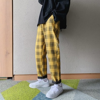 Harajuku Men's Harem Pants 2021 Korean Streetwear Man Black Yellow Plaid Pants Hip Hop Male Checkered Trousers