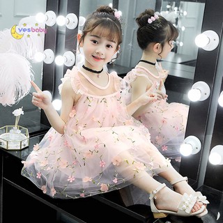 YESBABE Girl Princess Dress Summer Casual Flower Pattern Sleeveless Lace Design Dresses