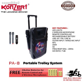 ✵Konzert PA-8 8 inch 200W Portable Trolley Speaker with USB/SD, FM Radio, BT & 2 Wireles