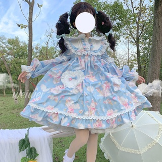 ✁✤Korean Mushroom Cool {spot} ~ original design Lolita sweet and soft cute rabbit dress cute OP long