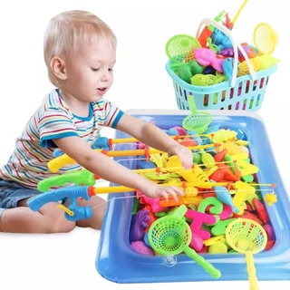 Waterproof Magnetic Floating Fish Toys Fun Fishing Game Playset with Inflatable Pool Bab