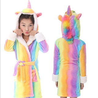 Autumn Winter Kids Bath Robes Children Cartoon Rainbow Sleepwear Flannel Baby Bathrobes for Boys Gir
