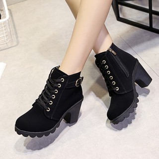 Bestseller Korea Ankle Boots Women High Heels Suede Shoes (1)