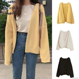 Women Coat Solid Color Long Sleeve Sweet Loose Knitted Cardigan