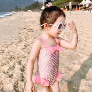 Children's swimsuit female one-piece princess dress swimsuit shiny mermaid vacation baby girl bow sw