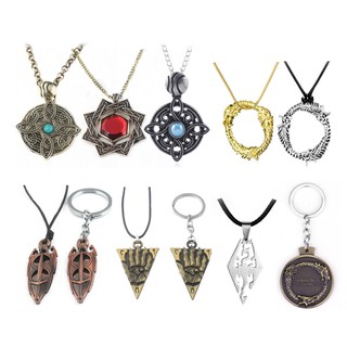 The Elder Scrolls 5 Skyrim Dragon Hollow Gemstone Necklace Keychain Pendant