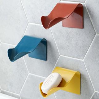 YTMH-Wall Hanging Punch-free Self Adhesive Plastic Soap Box Dish / Bathroom Soap Hygienic Holder Tray / Kitchen Sponge Drain Racks Shelf