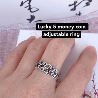 ☏❦(wikacharms) lucky 5 money coin adjustable ring