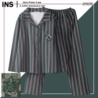 Harry Potter Co-Branded Cooperative Pajamas Couple Style Magic Preppy British Lanfendo Slandering Vertical Stripes Autumn Winter Boys Girls Pure Cotton Long-Sleeved Home Wear Split Casual Suit (1)